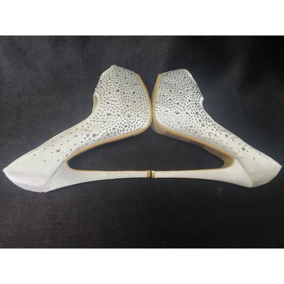 DailyShoes White Ivory Satin Rhinestone Ultra High Stiletto Platform Heels - Picture 4 of 10